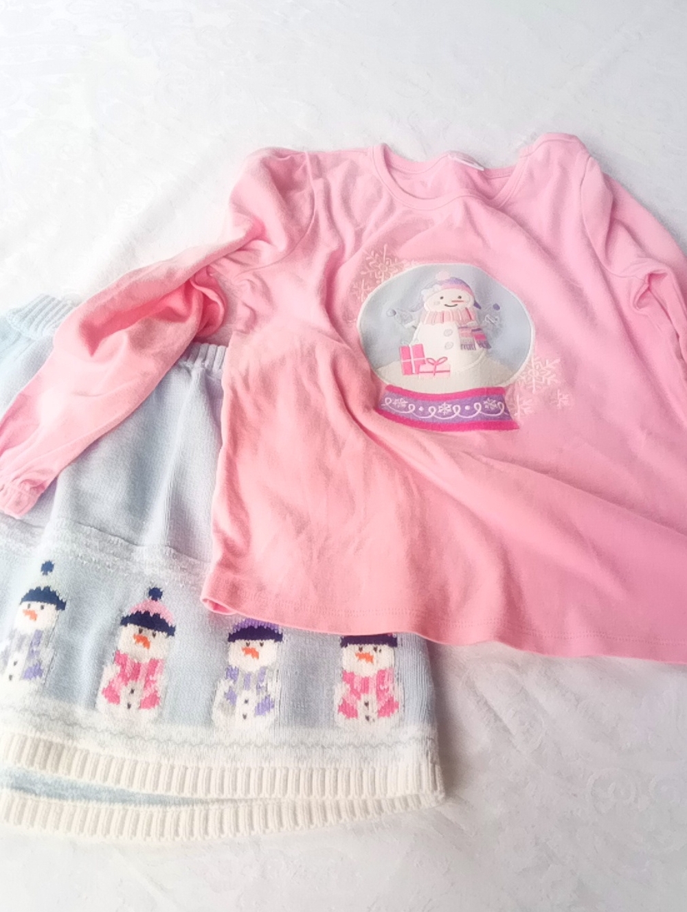 Gymboree Pink Snowman Long Sleeve Top And Skirt Set